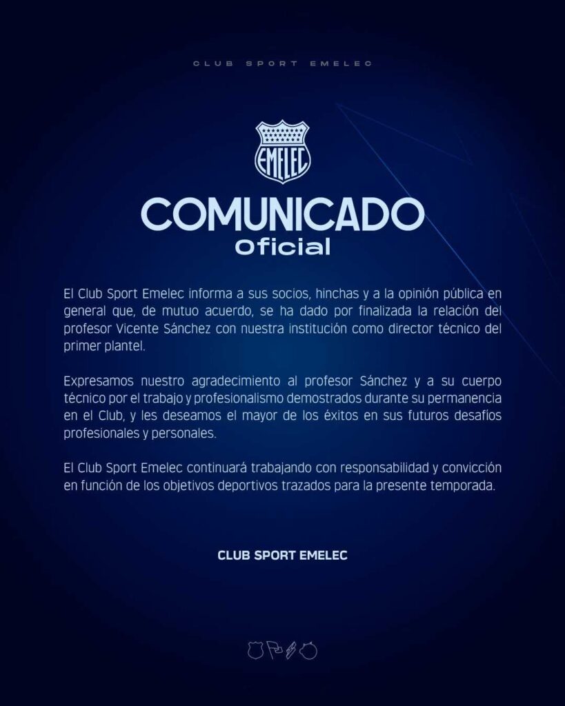Comunicado del Emelec. Foto X: @CSEmelec