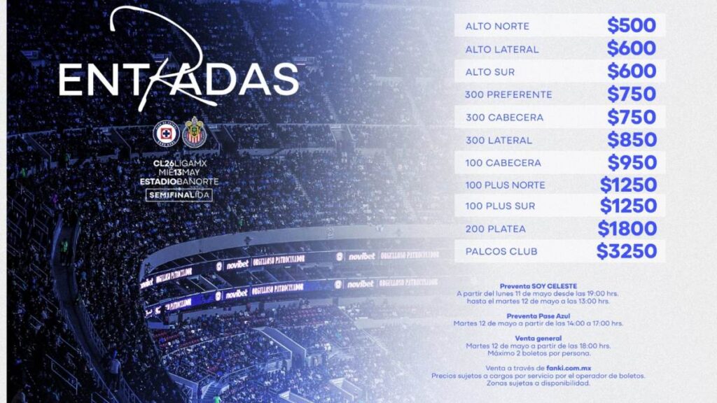 Costo de los boletos Cruz Azul vs Ci¿huvas. Foto X: @CruzAzul