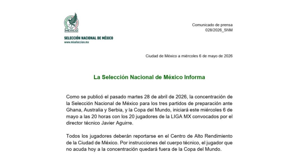 Selección mexicana emite comunicado 