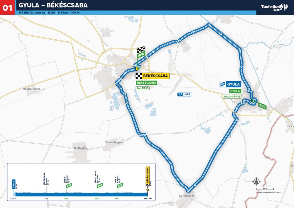 Etapa 1 del Tour de Hungría. Foto: https://tdh.hu/stages26-stage-1-gyula-bekescsaba-143-km-13-may-2026