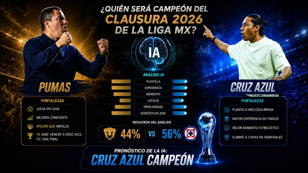 Pumas vs Cruz Azul ¿Quién será el campeón del Clausura 2026 de la Liga MX, según la IA?