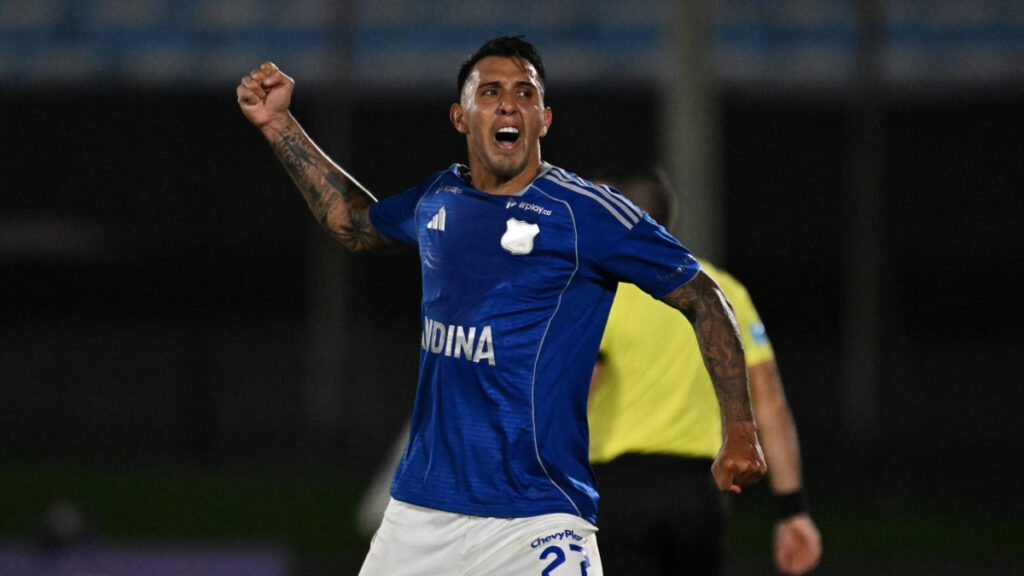 Rodrigo Contreras celebra un gol con Millonarios. - Eitan Abramovich, AFP.