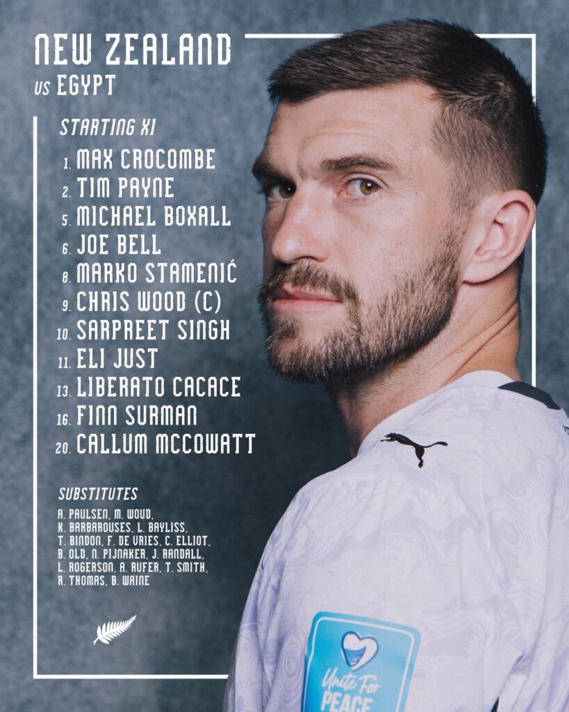 Alineacion de Nueva Zelanda vs Egipto