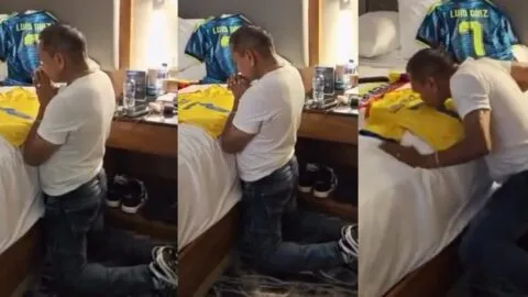 De rodillas y con fe: emotiva oración de 'Mane' Díaz antes del debut de Colombia ante Uzbekistán