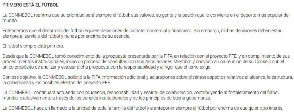 CONMEBOL pide más información a la FIFA, pero reitera: "El futbol está primero"