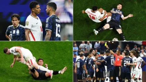 ¡Patadas, bronca y 19 faltas en 45 minutos! Inglaterra y Argentina llevan la semifinal al límite
