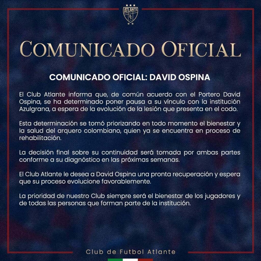 David Ospina permanece en el Atlante