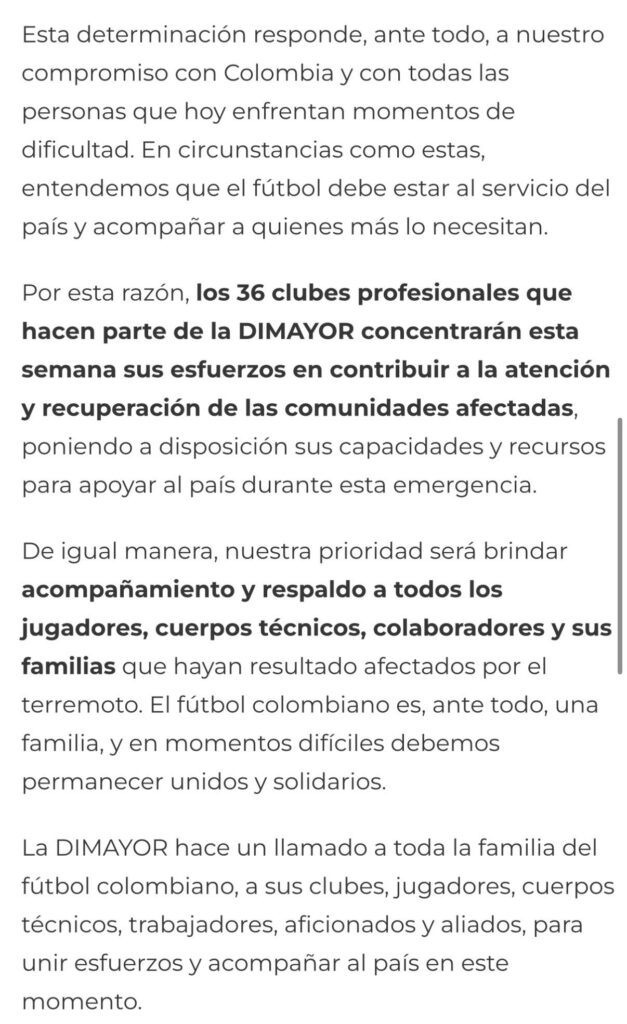 Comunicado de la Dimayor aplazando todos los partidos de la segunda semana de agosto