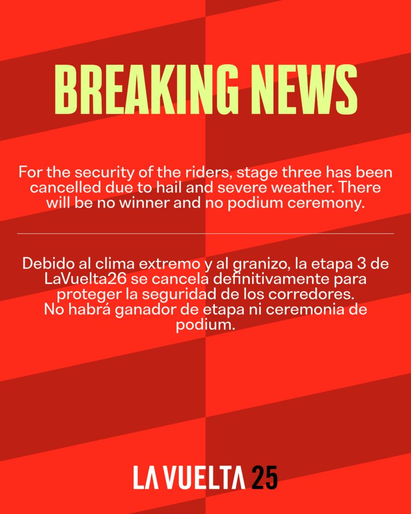 La tercera etapa de La Vuelta a España 2026 fue cancelada