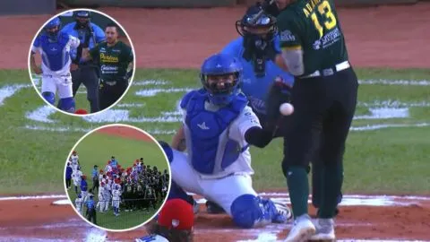 ¡Explota la tensión! Pelotazo a Cristhian Adames provoca pelea entre Pericos y Olmecas