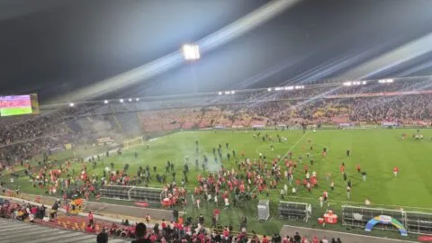 ¡Batalla campal en El Campín! Hinchas del América de Cali y Santa Fe se enfrentan en las tribunas y en la cancha