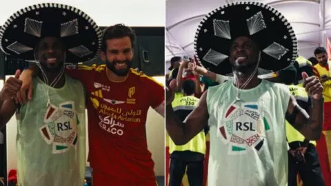 Julián Quiñones celebra con sombrero charro su gol y asistencia en el debut de Al Qadisiya