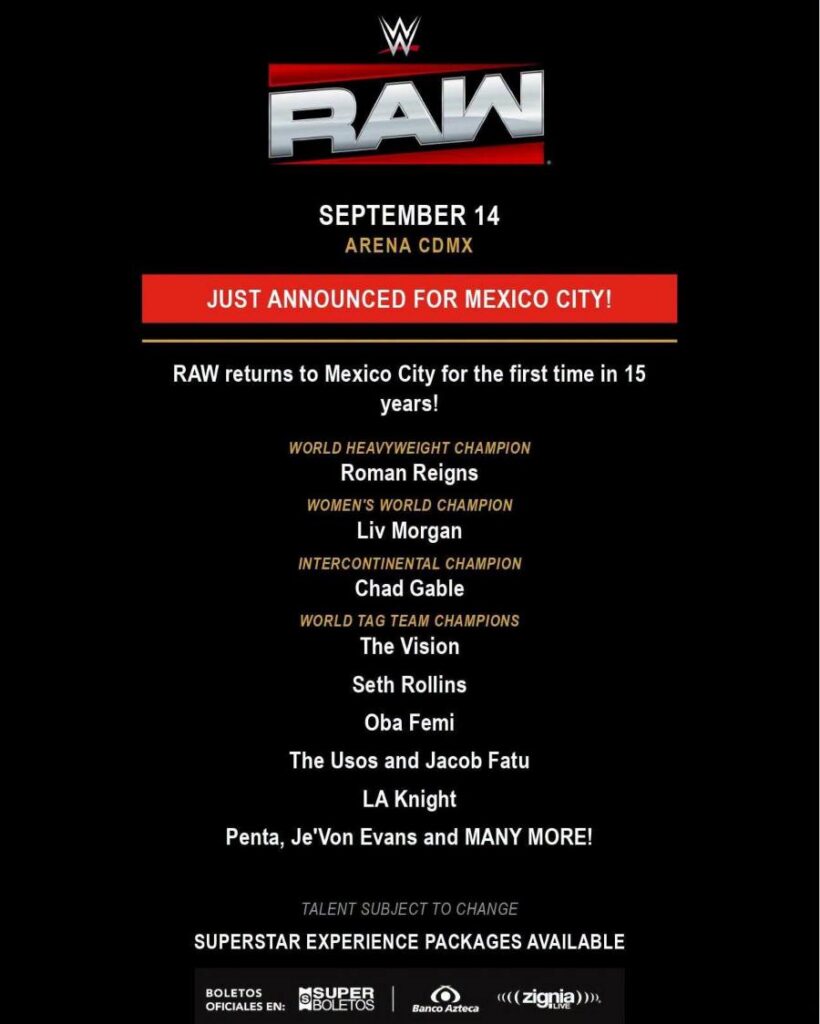WWE devela cartel para las funciones de Smack Down y RAW a celebrarse en México
