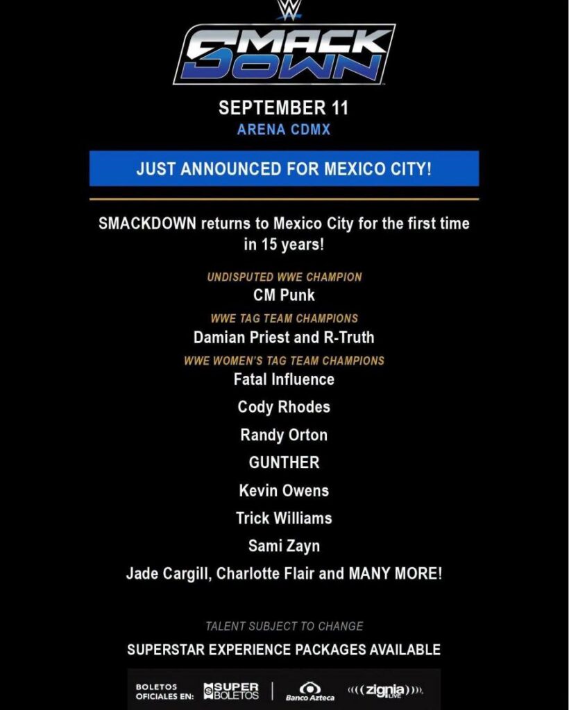 WWE devela cartel para las funciones de Smack Down y RAW a celebrarse en México