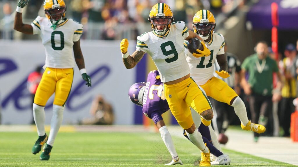Christian Watson durante el Packers vs Vikings NFL 2026