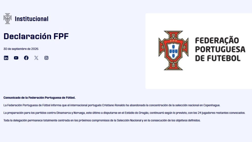 FPF confirma que Cristiano Ronaldo dejó la concentración