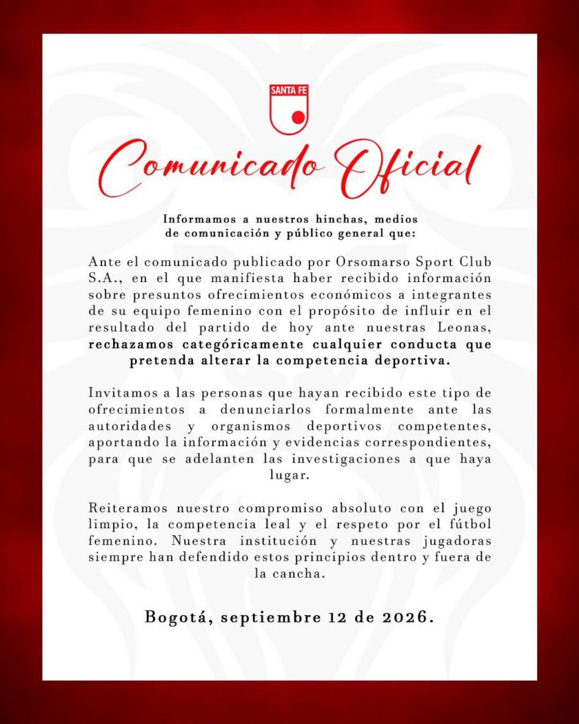 Comunicado de Santa Fe sobre los presuntos ofrecimientos económicos