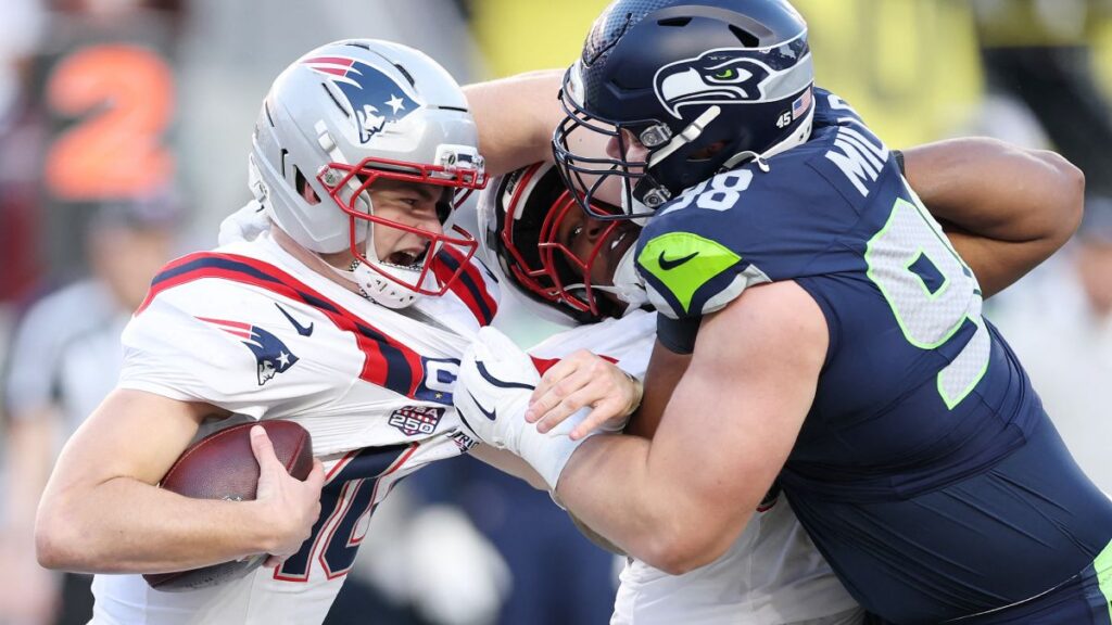Drake Maye durante el Super Bowl LX entre Patriots y Seahawks