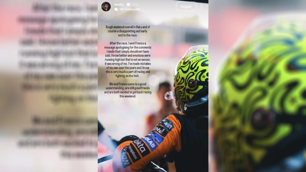 Lando Norris pide disculpas a Franco Colapinto