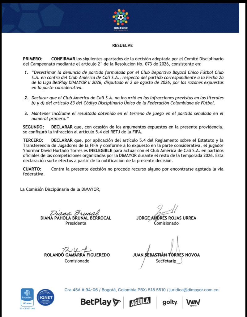 Decisión de Dimayor