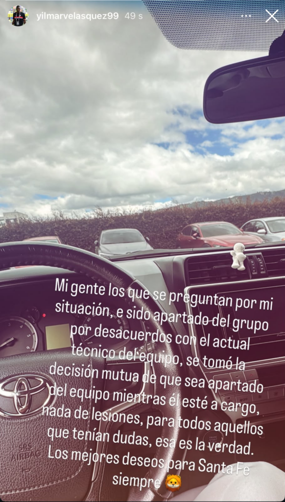 Yilmar Velásquez y la verdadera razón de su inactividad en Santa Fe