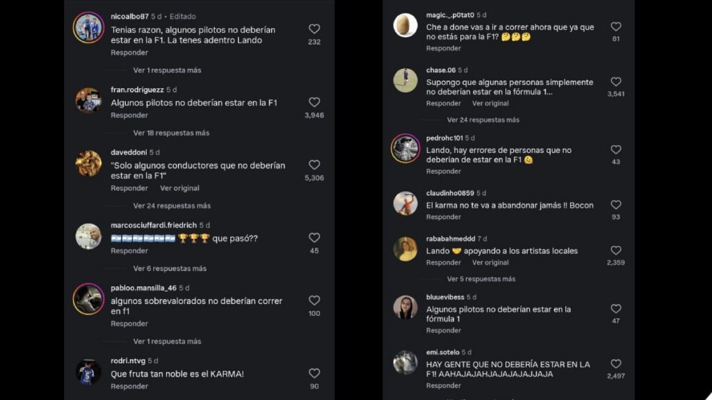 Los comentarios de odio en el perfil de Lando Norris