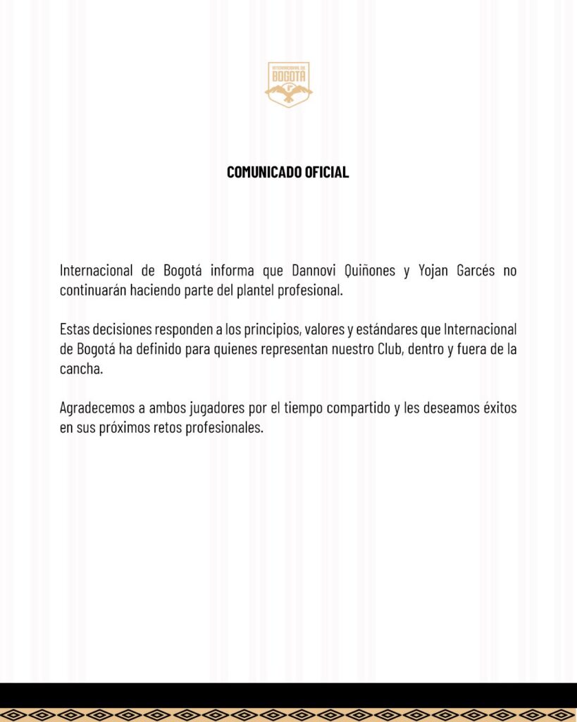 Comunicado de Internacional de Bogotá