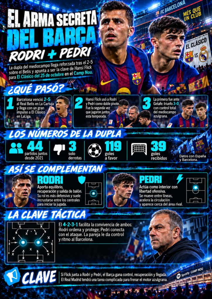 Barcelona tiene un arma secreta previo a El Clásico con el Real Madrid: jugar con Rodri y Pedri al mismo tiempo para mantener el invicto en LaLiga | Claro Sports