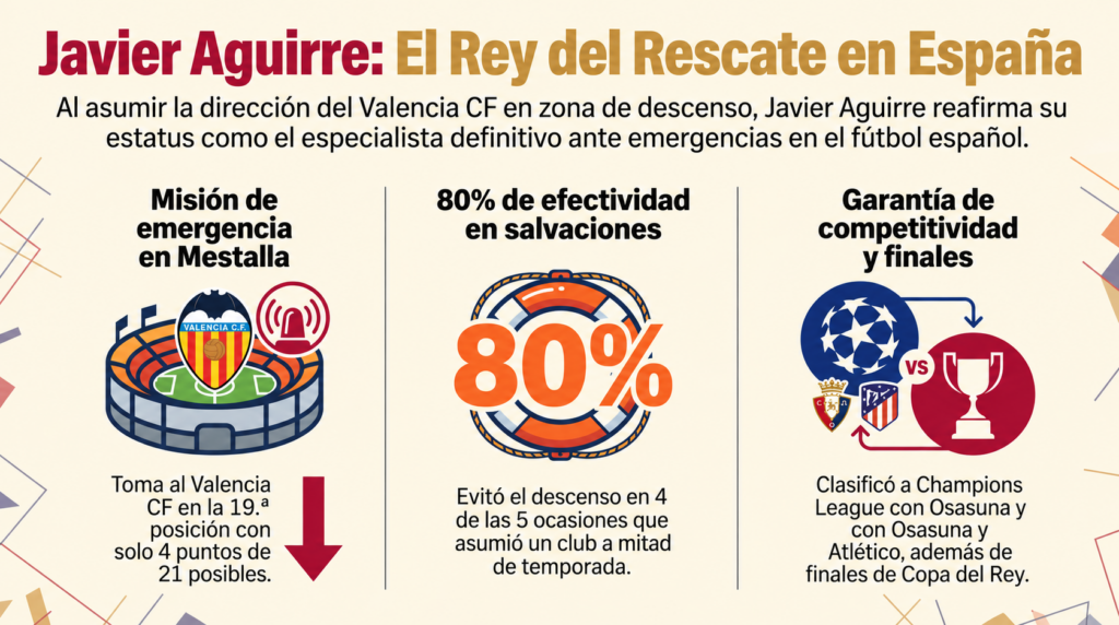 El técnico mexicano Javier Aguirre llega al Valencia para evitar el descenso, sumando más de 466 partidos dirigidos en LaLiga