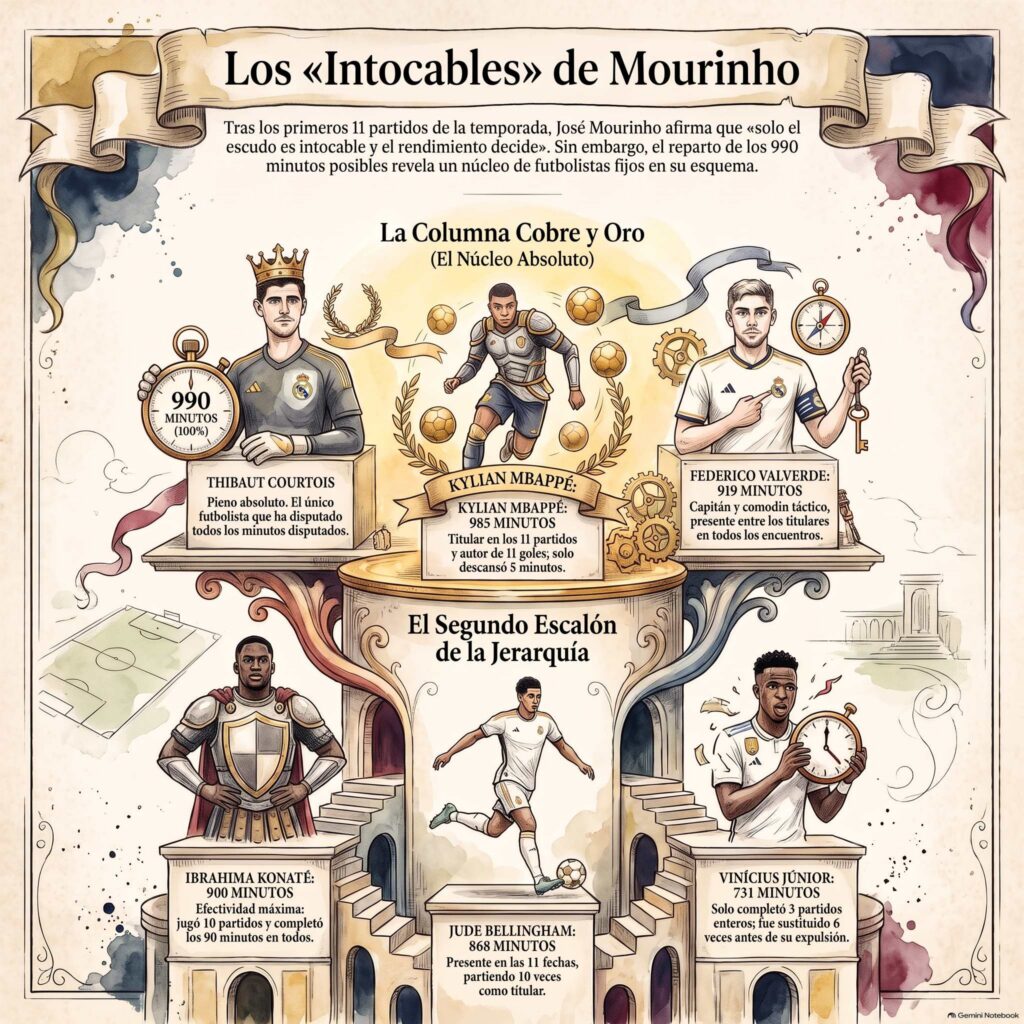 Los futbolistas con más minutos en el Real Madrid de Mourinho