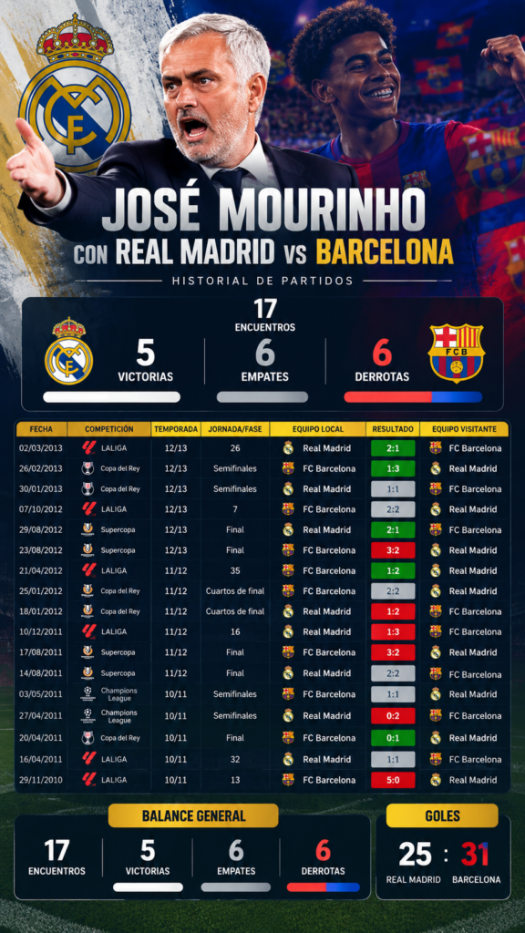 Los números de Mourinho ante el Barcelona