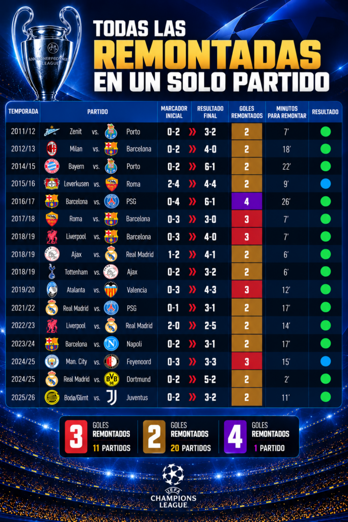 Grandes remontadas en la Champions League.
