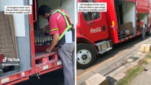 En el camión y a plena luz del día: exhiben a trabajadores de Coca Cola que rellenan refrescos