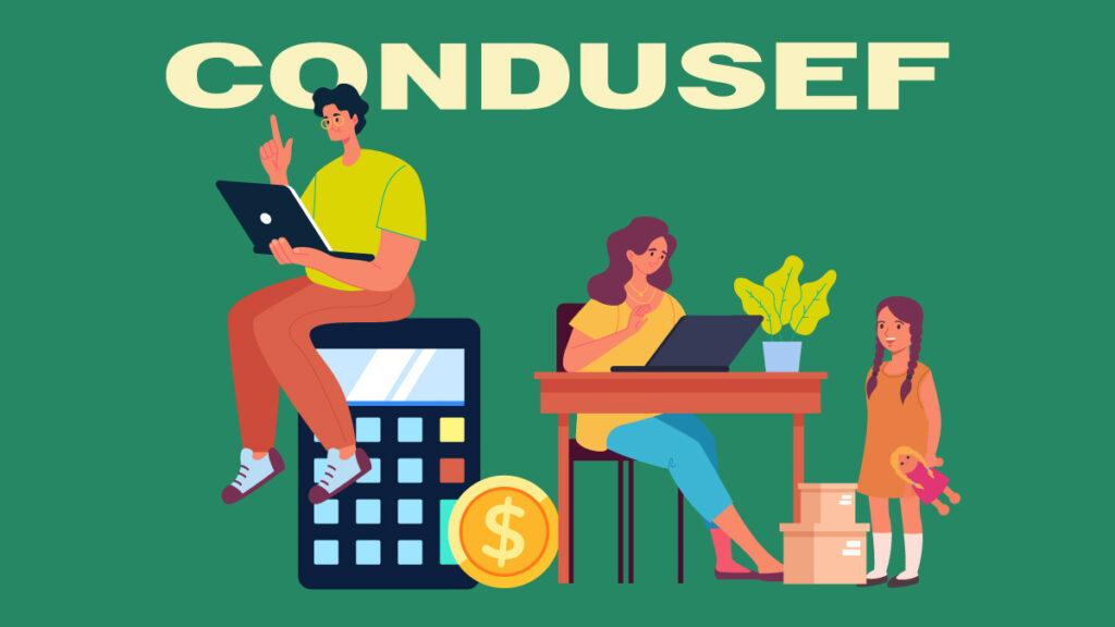 Presupuesto familiar: Ilustración con padres y niña en con una calculadora y dinero