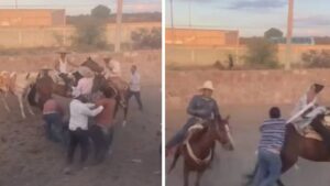 ¡Con todo y caballos! Se arma campal entre charros en Zacatecas