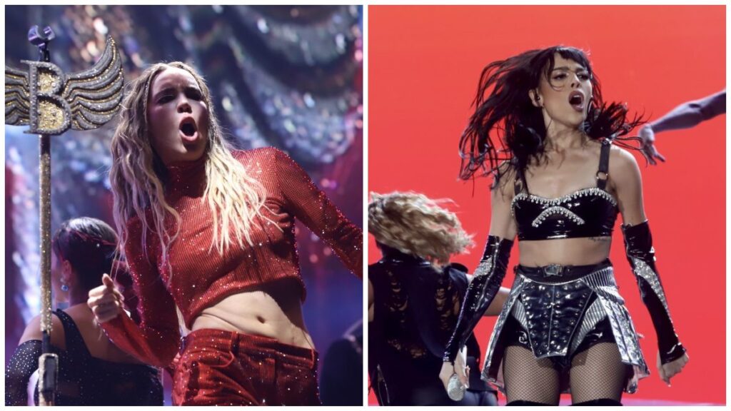 Belinda y Danna Paola cantando en conciertos