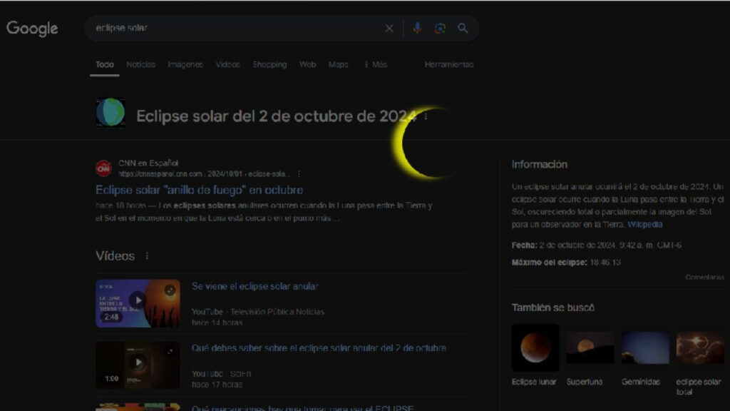 ¿Qué pasa si escribes "eclipse solar" en Google?