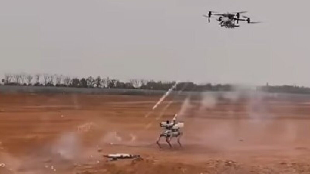 La épica lucha entre un perro robot y un dron