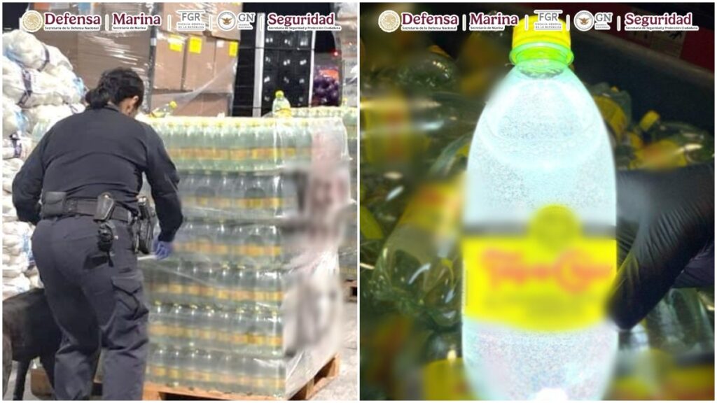 Aseguran en la frontera con EE. UU. tonelada de metanfetamina líquida oculta en botellas de agua mineral