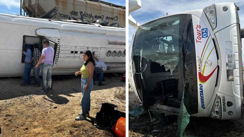 Tren embiste a camión de pasajeros en Coahuila