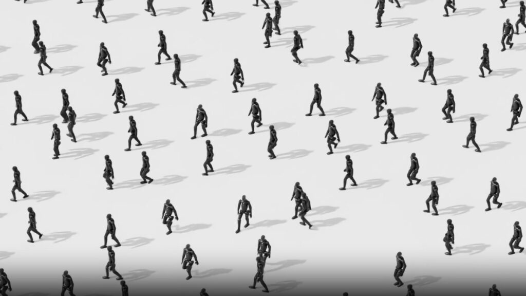 Un montón de robots con IA caminan como personas