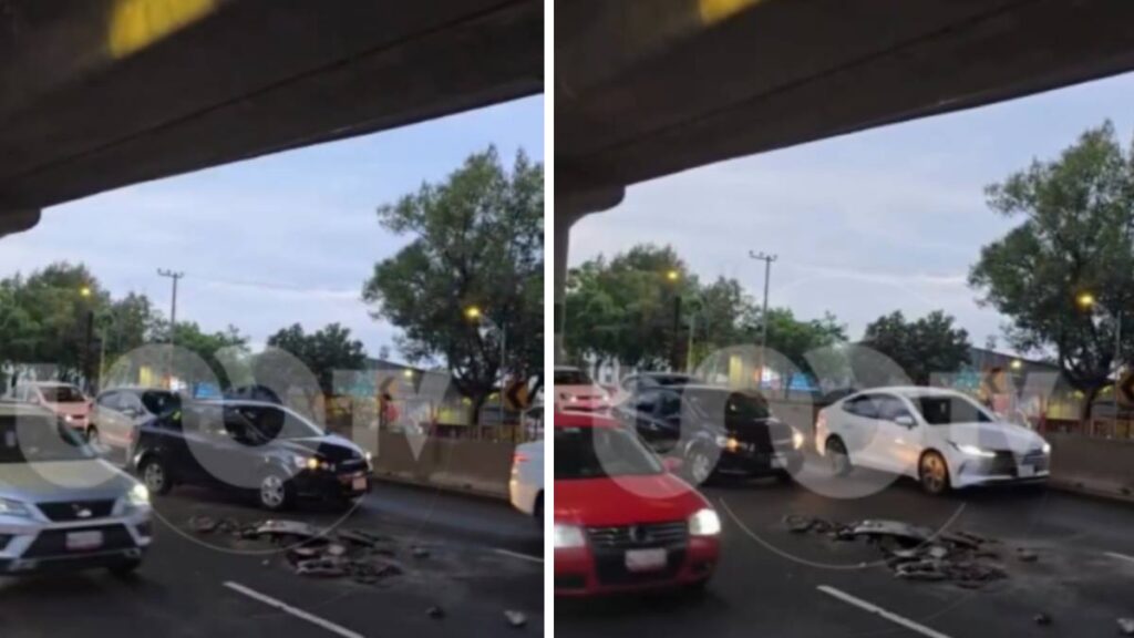 Bache en Periférico provoca tránsito pesado.