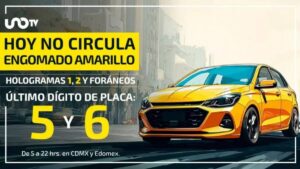 Restricción vehicular este lunes: engomado amarillo placas 5-6, holograma 1 y 2