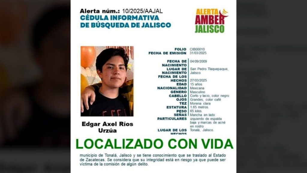 Encontraron con vida a adolescente desaparecido desde marzo en Jalisco