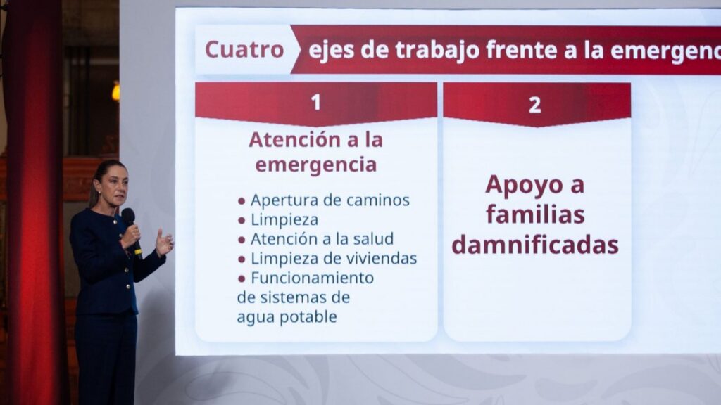 Claudia Sheinbaum anuncia ejes de apoyo para afectados por lluvias