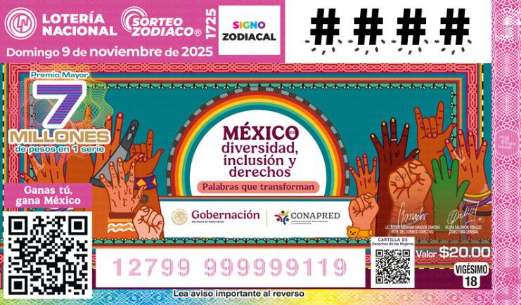 Conapred y Lotería Nacional lanzan billete por la igualdad y la no discriminación