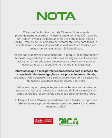 Captura de pantalla: Comunicado oficial del zoológico parquedabica.