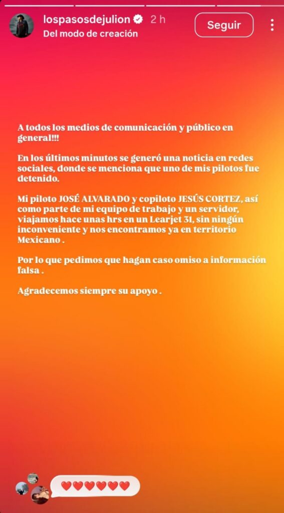 Julión Álvarez, comunicado.