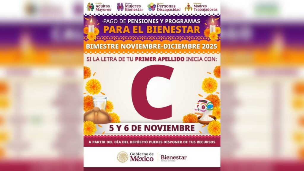 Inicia pago de Pensiones Bienestar para apellidos con C este 6 de noviembre