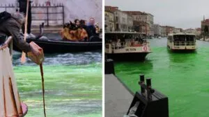 Activistas tiñen de verde el Gran Canal de Venecia en protesta climática